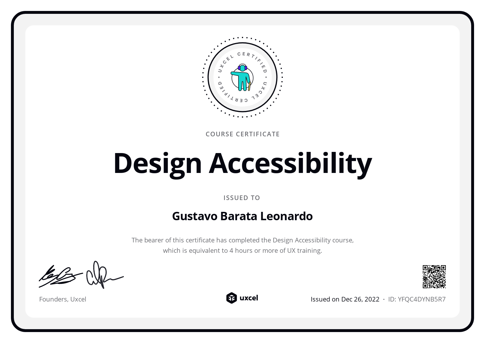 Gustavo Barata Leonardo's certificate